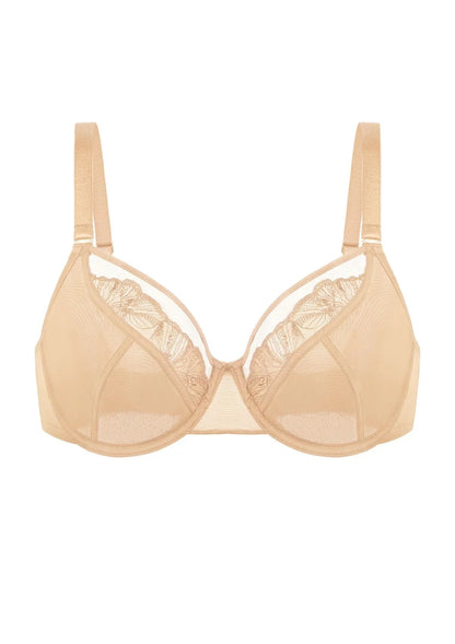 HSIA Yumi Unlined Sheer Embroidery Lace Full Coverage Bra Elegant Sculpting Support