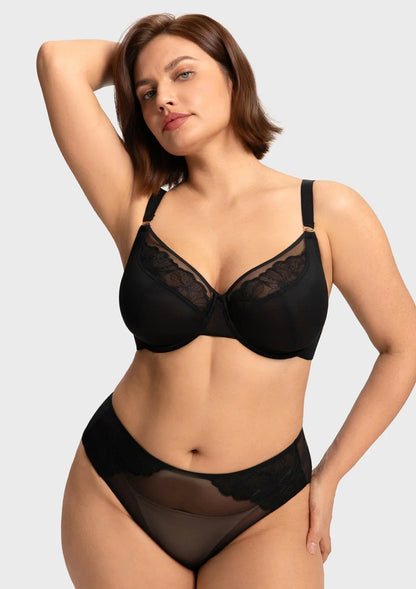 HSIA Yumi Unlined Sheer Embroidery Lace Full Coverage Bra Elegant Sculpting Support