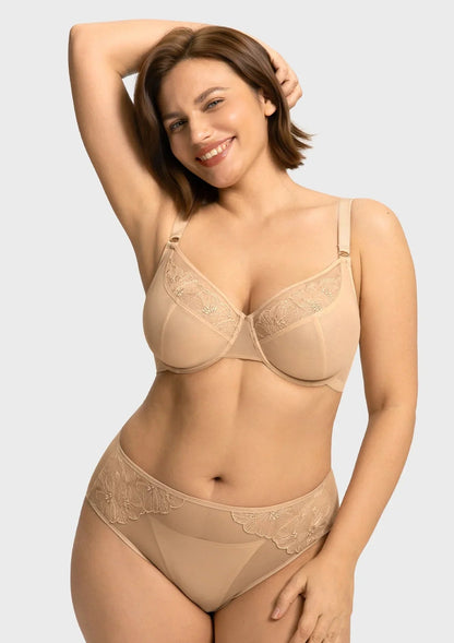 HSIA Yumi Unlined Sheer Embroidery Lace Full Coverage Bra Elegant Sculpting Support