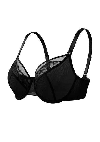 HSIA Yumi Unlined Sheer Embroidery Lace Full Coverage Bra Elegant Sculpting Support