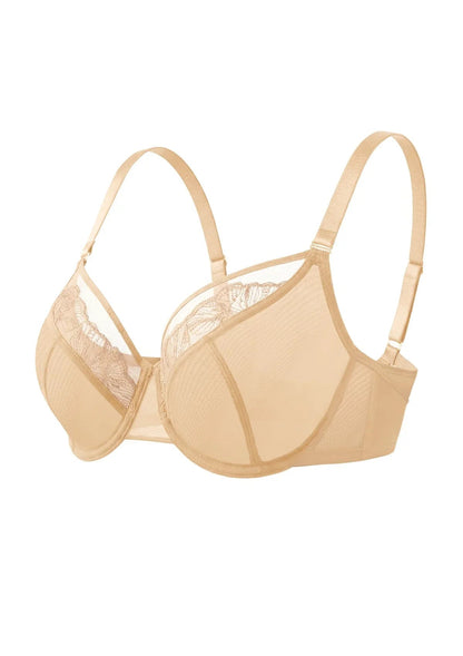 HSIA Yumi Unlined Sheer Embroidery Lace Full Coverage Bra Elegant Sculpting Support
