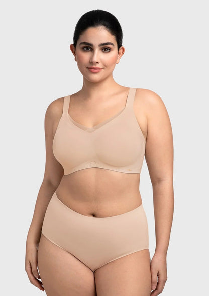 Songful Plus Size Seamless Wireless Supportive Full Coverage Mesh Crossover Bra