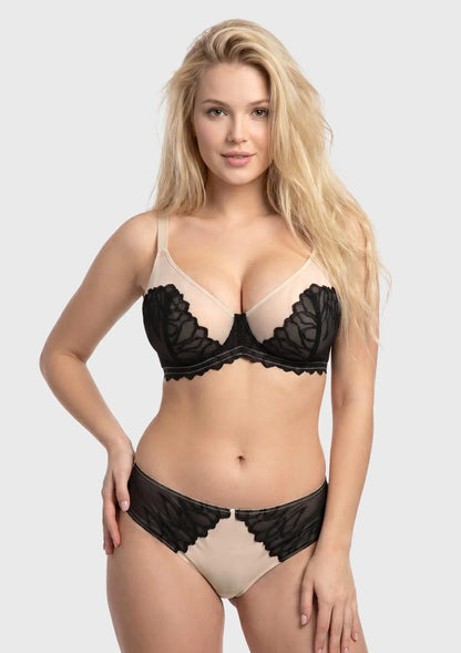 Winter Sonata Embroidered Lace Trim Full Coverage Unlined Underwire Bra