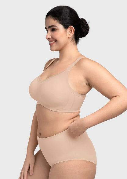 Songful Plus Size Seamless Wireless Supportive Full Coverage Mesh Crossover Bra