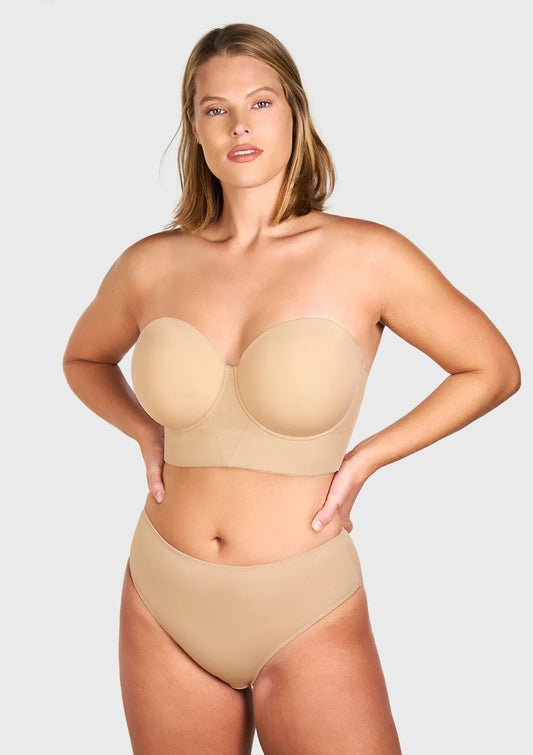 Daisy Smooth Beige Lightly Padded Longline Underwire Strapless Balconette Bra