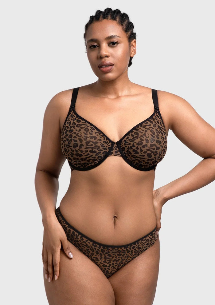 HSIA Leopard wild Unlined Plus Size Breathable Soft Mesh No Padding Underwire Bra