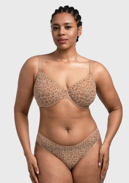 HSIA Leopard wild Unlined Plus Size Breathable Soft Mesh No Padding Underwire Bra
