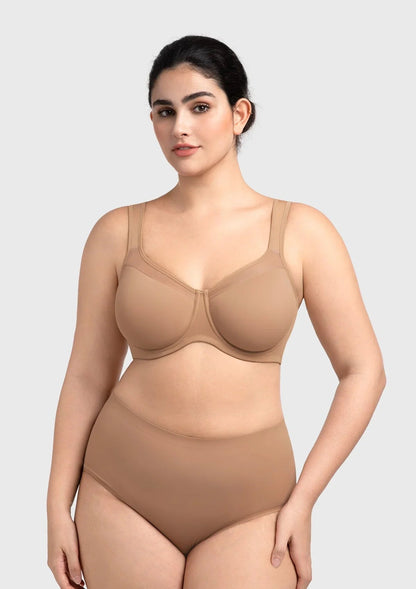 HSIA Alina Full Coverage Underwire Bra Plus Size Supportive Unlined Adjustable Strap Comfort Fit T-Shirt Style