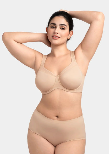 HSIA Alina Full Coverage Underwire Bra Plus Size Supportive Unlined Adjustable Strap Comfort Fit T-Shirt Style