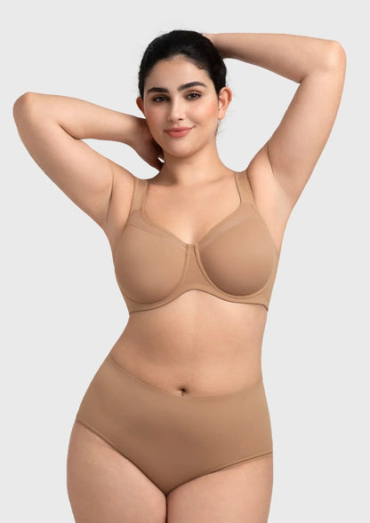 HSIA Alina Full Coverage Underwire Bra Plus Size Supportive Unlined Adjustable Strap Comfort Fit T-Shirt Style