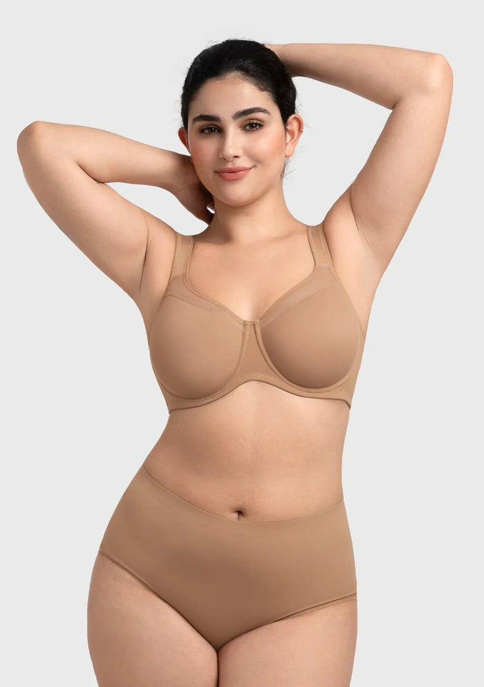 HSIA Alina Full Coverage Underwire Bra Plus Size Supportive Unlined Adjustable Strap Comfort Fit T-Shirt Style