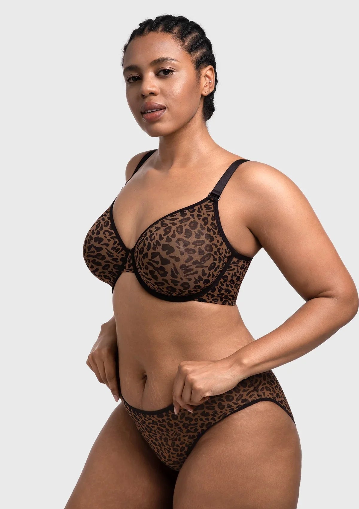 HSIA Leopard wild Unlined Plus Size Breathable Soft Mesh No Padding Underwire Bra